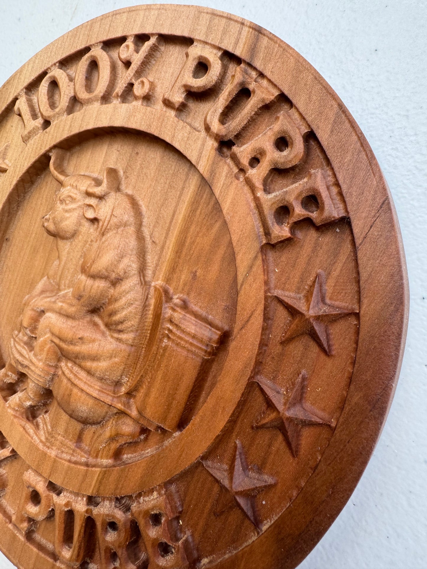 Funny 3D Carved Wood Sign, Bull on Toilet, Rustic Gag Gift