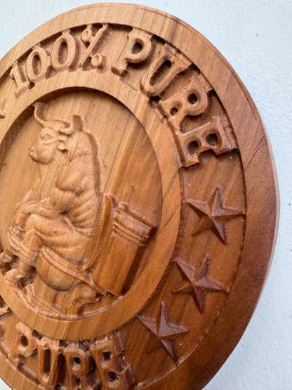 Funny 3D Carved Wood Sign, Bull on Toilet, Rustic Gag Gift