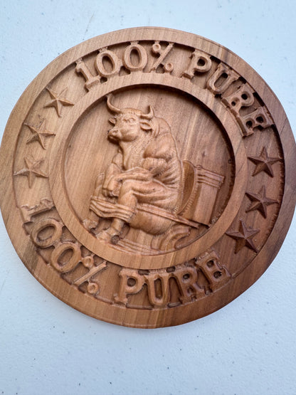 Funny 3D Carved Wood Sign, Bull on Toilet, Rustic Gag Gift