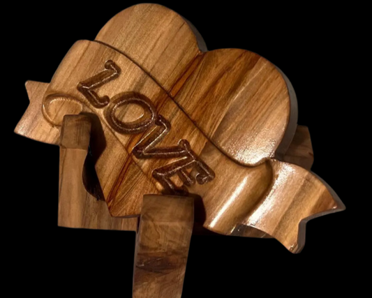 Handcrafted Wooden “LOVE” Heart with Banner – Rustic Home Accent